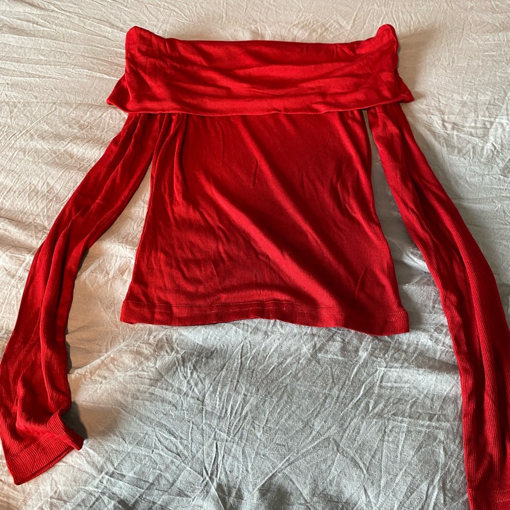 Olivaceous Vibrant Red Off-Shoulder Top